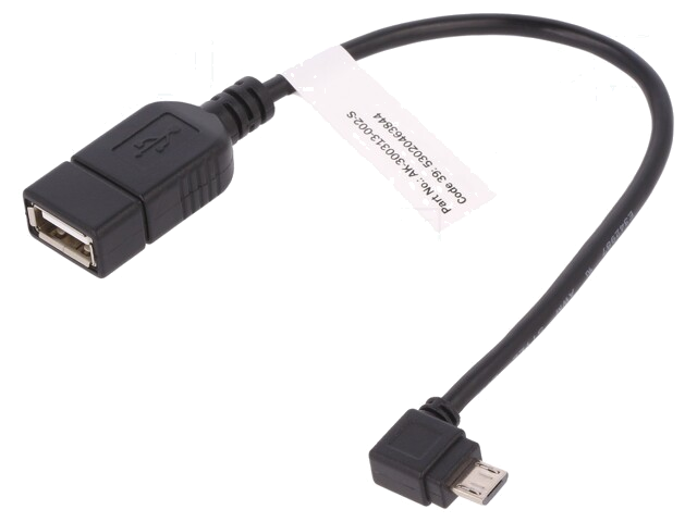 Kabel; OTG,USB 2.0; vernikkeld; 150mm; zwart; Ader: Cu; 28AWG Kabel; OTG,USB 2.0; vernikkeld; 150mm; zwart; Ader: Cu; 28AWG